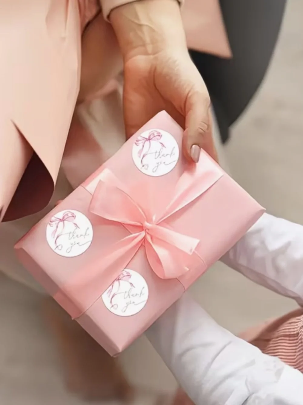 500Pc Pink Bow Thank You Stickers | 1in Roll NIP